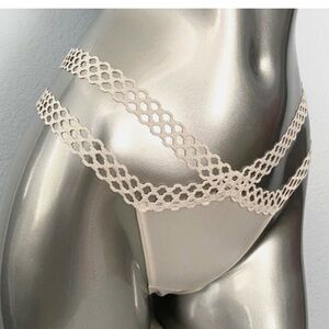 Victorias Secret Nwt Sexy Coconut White Honeycomb Cutout Strappy Thong Panty XL